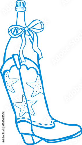 Coastal Cowgirl Cowboy Boot and Champagne Outline Playful Hand Draw