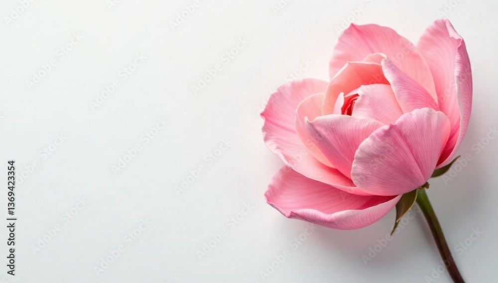 Obraz premium Delicate flower petals unfolding on a crisp white background, petals, flowers