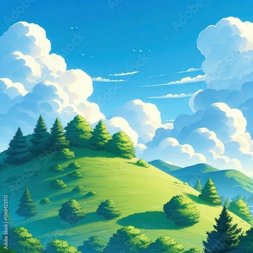 Towering Green Mountain & Blue Sky   photo