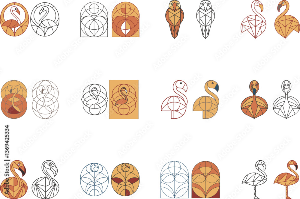 Fototapeta premium Collection of Geometric Animal and Floral Designs on White Background