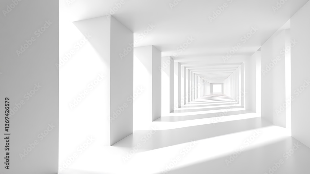 Fototapeta premium Abstract White Architecture Modern Minimalist Corridor 3D Render