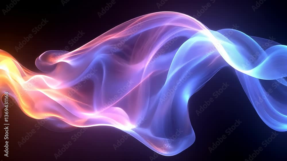 Abstract Digital Wave With Blue And Orange Glowing Particles on Black Background Abstract Digital Wave With Blue And Orange Glowing Particles on Black Background