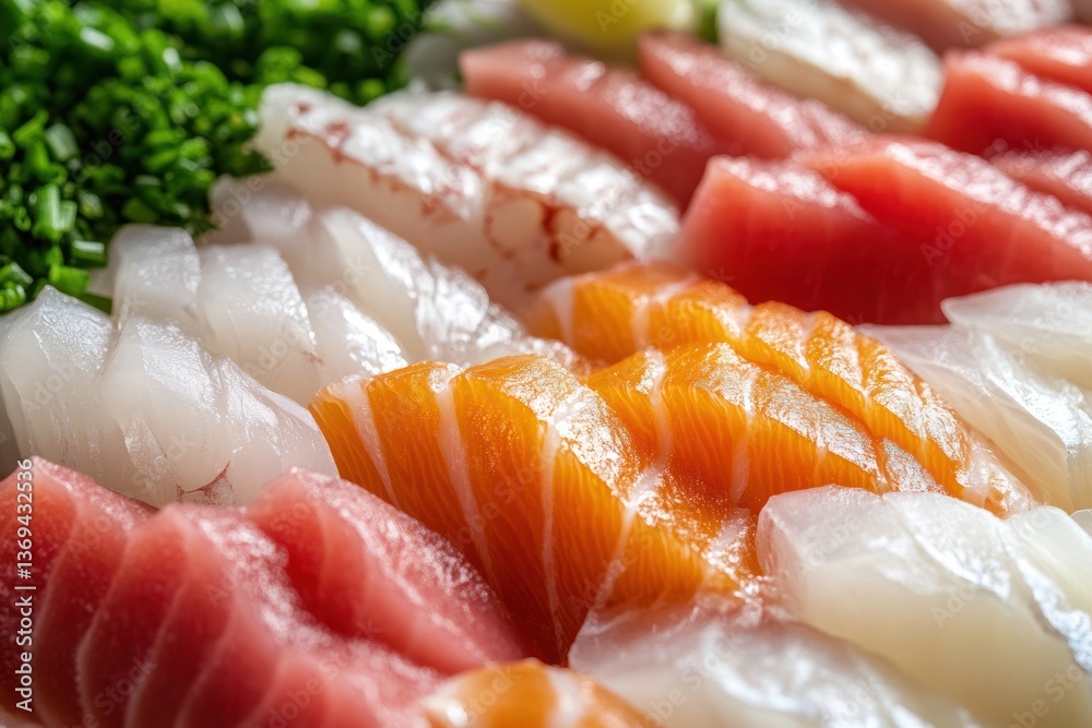A close-up of fresh sashimi cuts, including otoro, maguro, and hamachi, showcasing the intricate marbling of the fish, transparent background. A close-up of fresh sashimi cuts, including otoro, maguro, and hamachi, showcasing the intricate marbling of the fish, transparent background.
