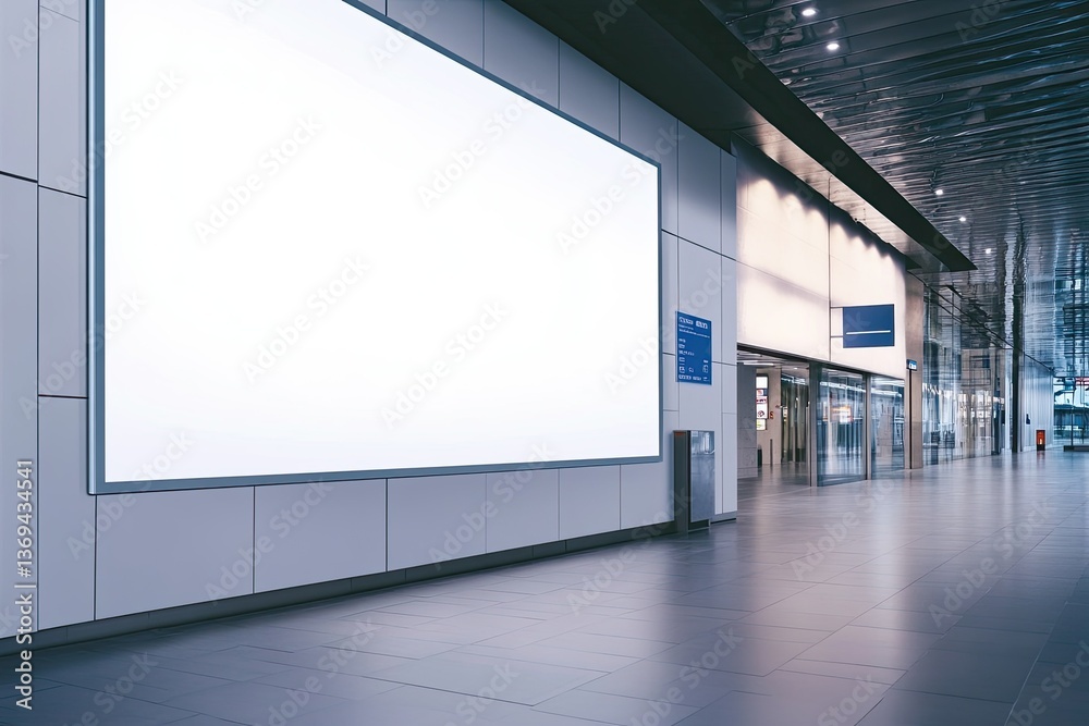 Vibrant Picture of a Large White Billboard in a Building with a Blue Sign on it Vibrant Picture of a Large White Billboard in a Building with a Blue Sign on it