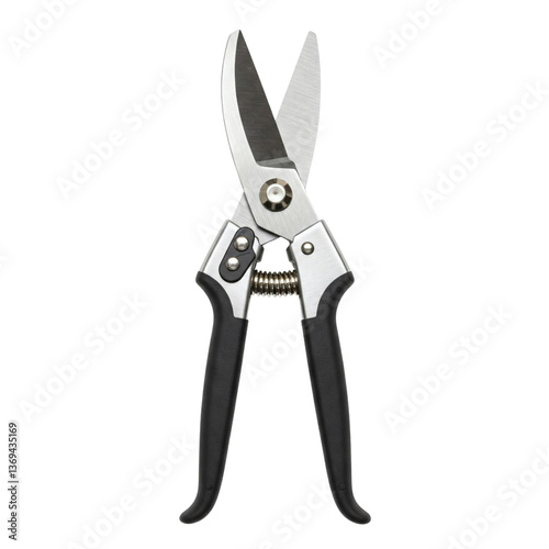 Black hand pruning shears, isolated on transparent background.