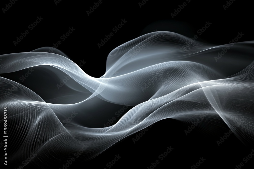 Obraz premium White flowing lines form an abstract digital wave on black