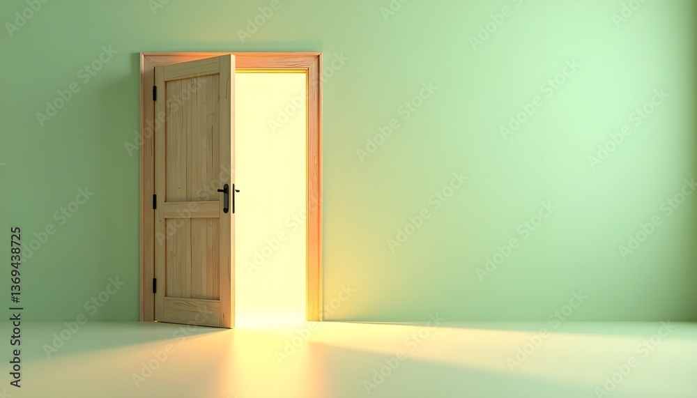 A captivating scene featuring a half-open door with radiant light spilling from within, creating an atmosphere of mystery, hope, and discovery.