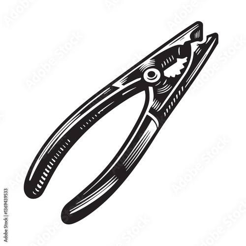 Black Color Tongs Silhouette Vector Illustration, Solid White Background