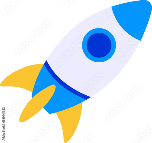 Cartoon rocket ship with blue accents ready for takeoff
