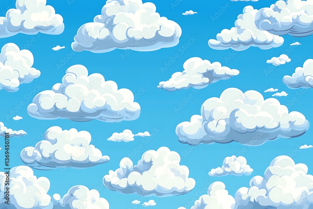 Cartoon sky background with fluffy clouds illustration for kids, seamless pattern Cartoon sky background with fluffy clouds illustration for kids, seamless pattern