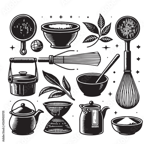 Black Color Whisk Silhouette Vector Illustration, Solid White Background