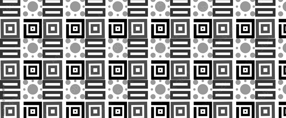 Seamless Geometric Black and White Pattern with Squares and Circles Seamless Geometric Black and White Pattern with Squares and Circles