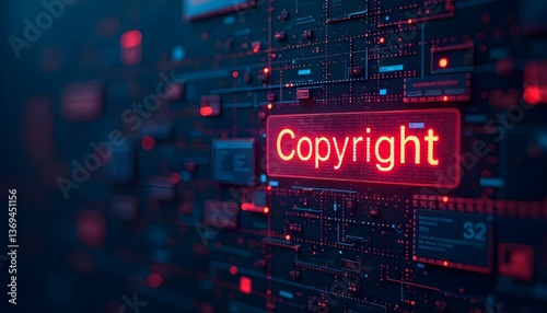 Intellectual Property Day, artwork with a digital copyright notice, symbolizing the intersection of artificial intelligence and IP law