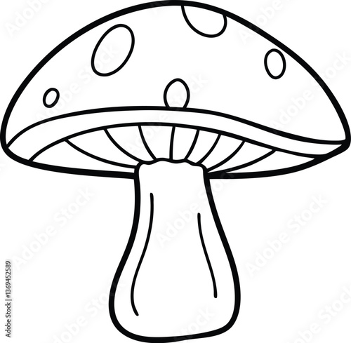 mushroom outline coloring book page line art vector