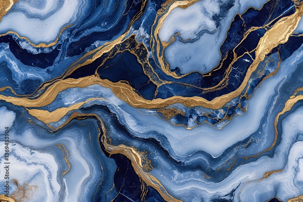 Refined Blue Marble Pattern with Flowing Gold Accents for Luxurious Interior Decoration