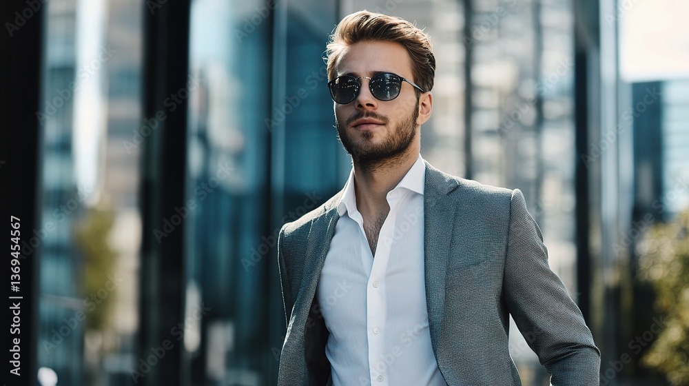 Fototapeta premium Young and Handsome Entrepreneur Walking in Modern Urban Setting