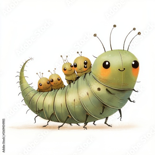 cute mama caterpillar and babies