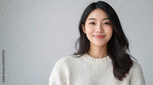 Young Asian Female Doctor Smiling in Cozy Winter Sweater