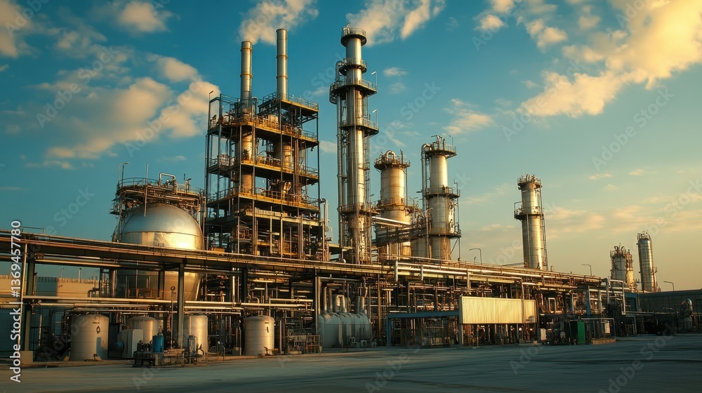 Petrochemical plant where cracking units defy physics, reactor vessels pulse with unknown energy, and the machinery seems to be from another world.