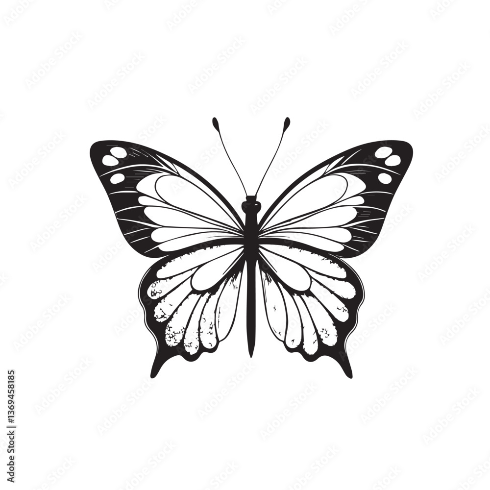 Intricate Butterfly Silhouette – Elegant Black and White Vector Illustration Intricate Butterfly Silhouette – Elegant Black and White Vector Illustration