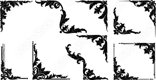 Vintage Ornamental Border and Frame Collection – Decorative Floral & Geometric Elements. Elegant corner embellishment design element
