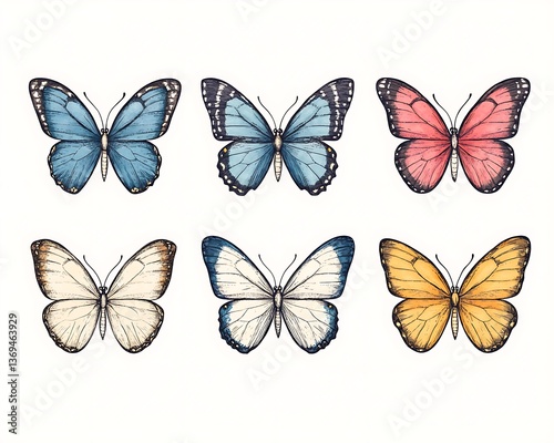 Wallpaper Mural Six Colorful Butterfly Illustrations. Torontodigital.ca