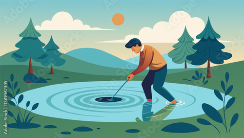 Another artist focuses on the gentle ripples of a nearby pond expertly capturing the movement of the water in their painting.. Vector illustration