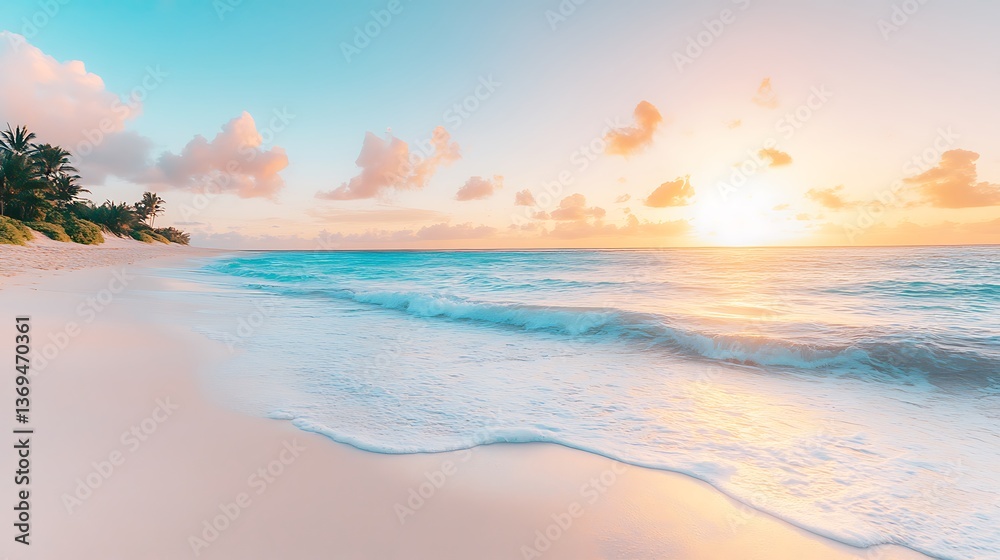 Beautiful ocean and sky meet the white sand at the beach Beautiful ocean and sky meet the white sand at the beach