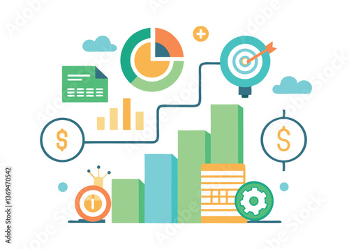 Business analytics graphic illustrating data trends, financial growth, and key performance indicators in a modern design