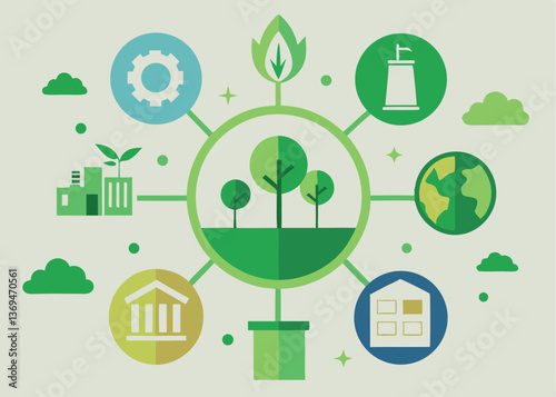 Exploring sustainability concepts through graphic design showcasing plants and eco-friendly symbols