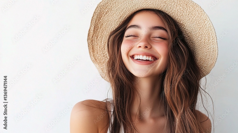 Happy Girl Laughing with Beautiful Smile in Modern Style Happy Girl Laughing with Beautiful Smile in Modern Style