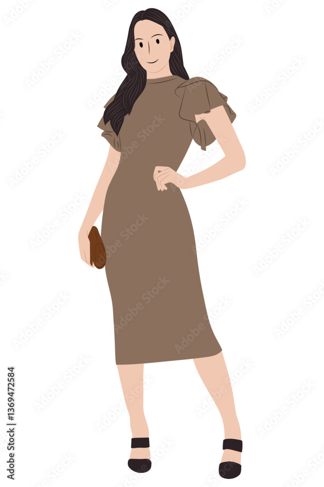 Fototapeta premium Woman in a Casual Dress, holding bag.