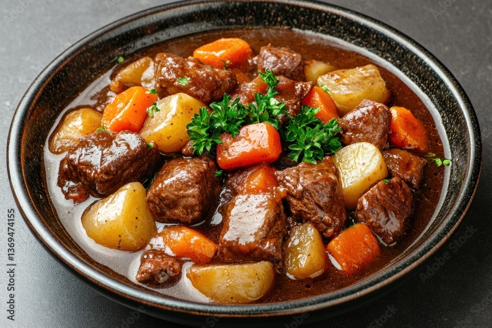 A hearty beef and Guinness stew with tender meat, root vegetables, and rich gravy, isolated on a transparent background. A hearty beef and Guinness stew with tender meat, root vegetables, and rich gravy, isolated on a transparent background.