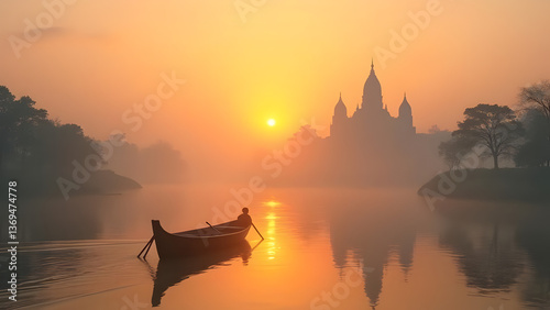 Mahakumbh sunset view boat in water, sangam prayagraj || ganga yamuna || triveni sangam || prayagraj || sangam || kumbh mela photo