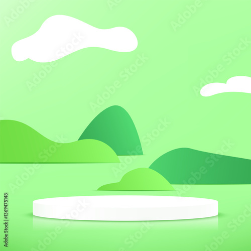 Pastel green background vector 3d with white podium. Pastel minimal scene for product display presentation. Vector illustration.