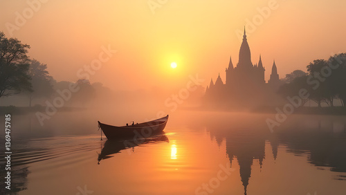 Mahakumbh sunset view boat in water, sangam prayagraj || ganga yamuna || triveni sangam || prayagraj || sangam || kumbh mela photo
