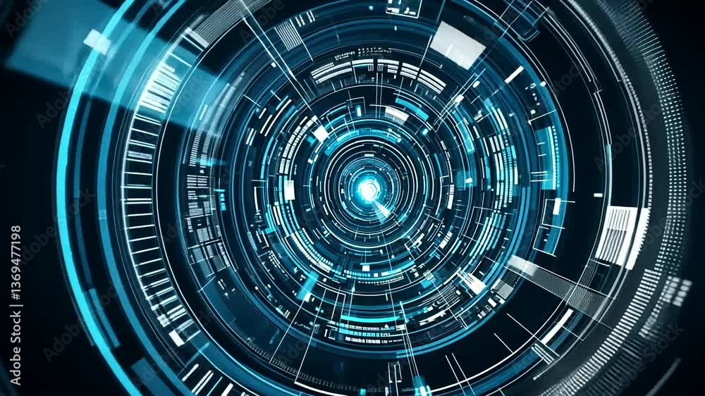 Abstract futuristic digital tunnel with blue light, showcasing technology and innovation