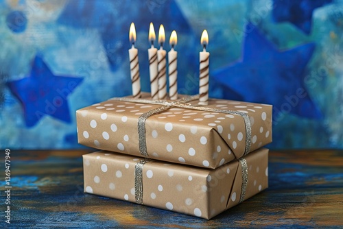 Vibrant Color Image of Wrapped Paper Gifthappy Hanukkah