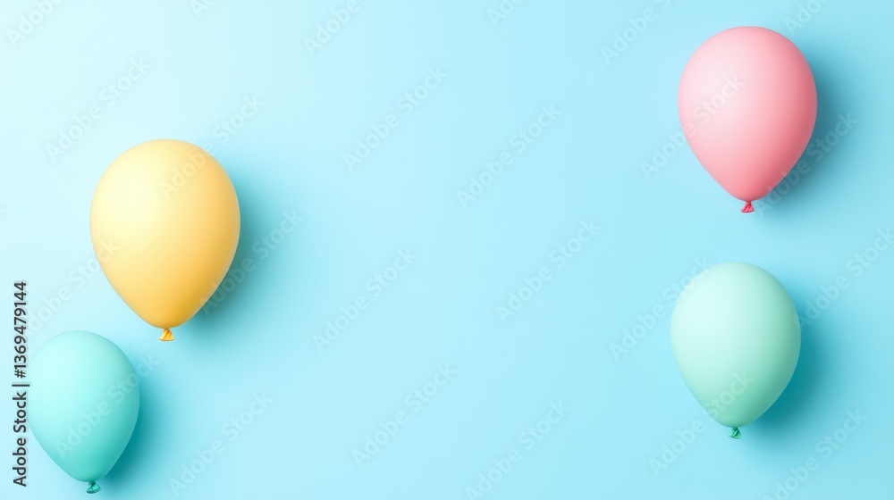 Pastel Balloons Floating on Blue, Celebration , Party Pastel Balloons Floating on Blue, Celebration , Party