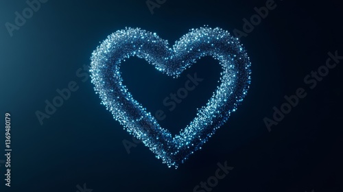 Glowing Heart Blue Glitter Particles on Dark Background, Love , Sparkle