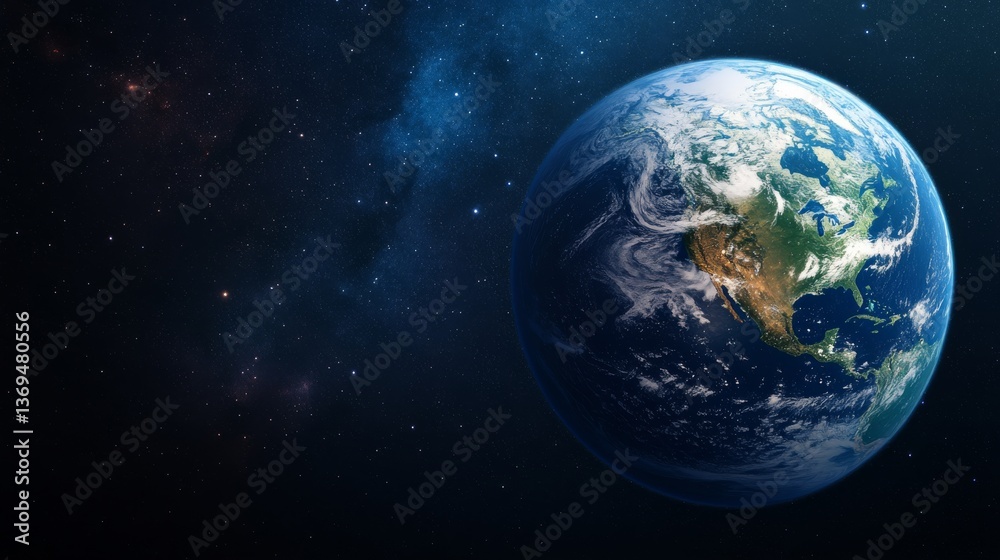 Earth From Space Detailed Render of Planet, Stars and Nebula. , Planet, Galaxy Earth From Space Detailed Render of Planet, Stars and Nebula. , Planet, Galaxy