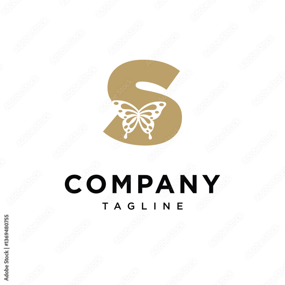 Fototapeta premium Letter S Butterfly Gold Logo Icon Vector