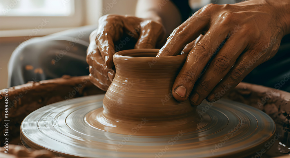 Hands Shaping Clay On Pottery Wheel Hands Shaping Clay On Pottery Wheel