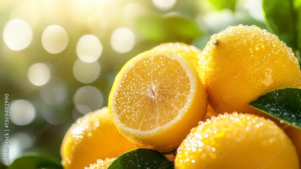 Fresh lemons with water droplets on a bokeh background Fresh lemons with water droplets on a bokeh background