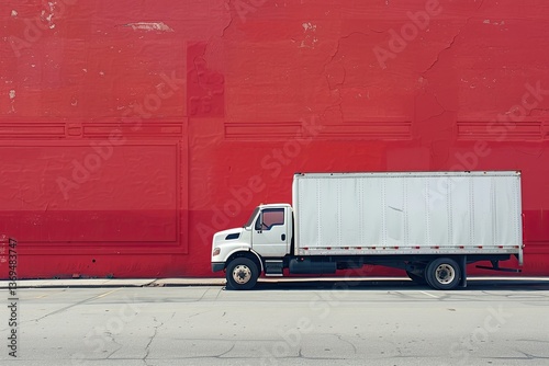 Sharp Picture of a White Truck is Parked Against a Red Wall