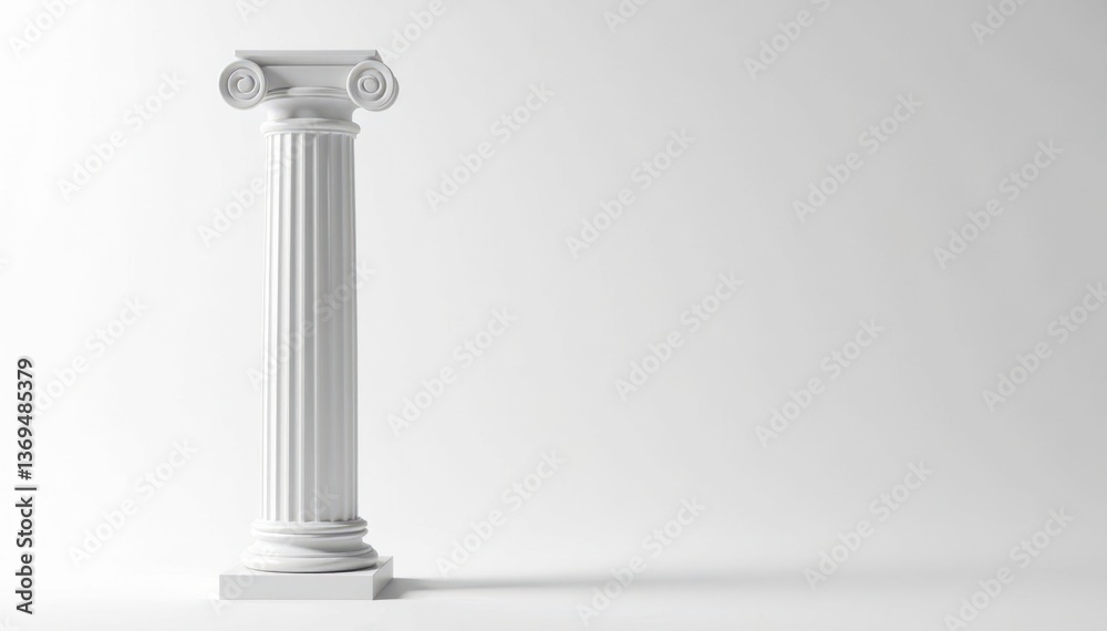 Elegant Roman column against stark white backdrop, classic, backdrop, design Elegant Roman column against stark white backdrop, classic, backdrop, design