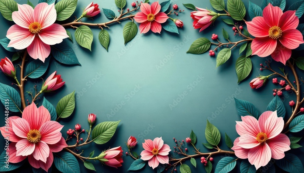 Fototapeta premium Intricate floral damask, swirling vines & leaves, classic, red, damask