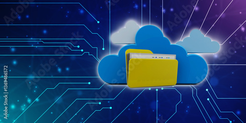 3d rendering Cloud computing concept, Cloud internet technology concept background, Cloud computing and network security technology concept