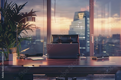 Sharp Image of Ceo Office with a Laptop, Poster, Toned