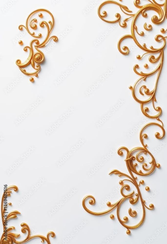 Intricate golden filigree swirls and flourishes on a pristine white backdrop, design, gold, art Intricate golden filigree swirls and flourishes on a pristine white backdrop, design, gold, art
